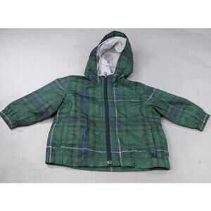 BabyGap Hooded Jacket 12–18 Months Green Plaid Zip-Up Lightweight Windbreaker